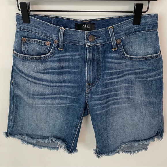 ABLE Denim The Slouch Raw Hem Stretch Jean Shorts Size 24.             L24 - Picture 1 of 6